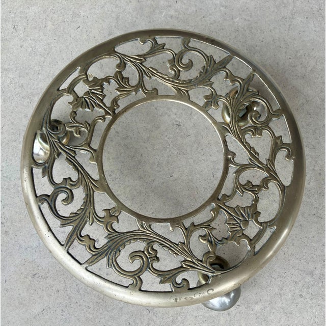 Circa 1970 Cast Brass Leaf & Vine “Filigree” Design Rolling Plant Caddy For Sale - Image 11 of 16