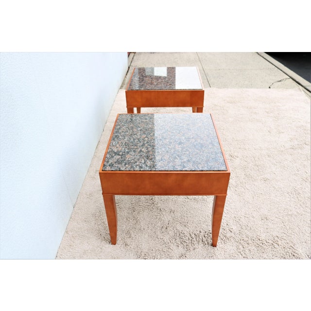 Brown Contemporary George Simons for Brayton Donovan Granite Square Side Tables, a Pair For Sale - Image 8 of 13