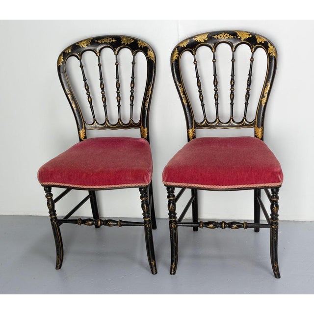 Set of Late 19th Century Napoleon III French Fabric and Painted Wood Chairs For Sale - Image 3 of 14
