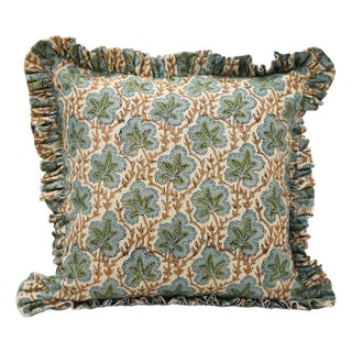 Fabdivine Handcrafted Block Print Frill Cushion Cover 18x18 Inch Pure Linen- Pushpsamita For Sale