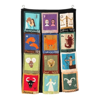 Vintage Original Hand-Stitched Zodiac Tapestry For Sale