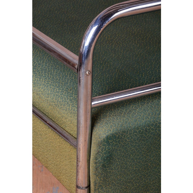 Forest Green Bauhaus Sofa in Chrome, Steel, and Fabric, Czech, 1930s For Sale - Image 8 of 12