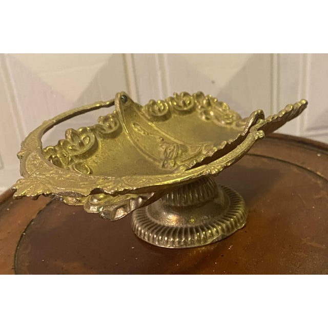 Antique Gold Brass Horse Dish With Handle For Sale - Image 4 of 6