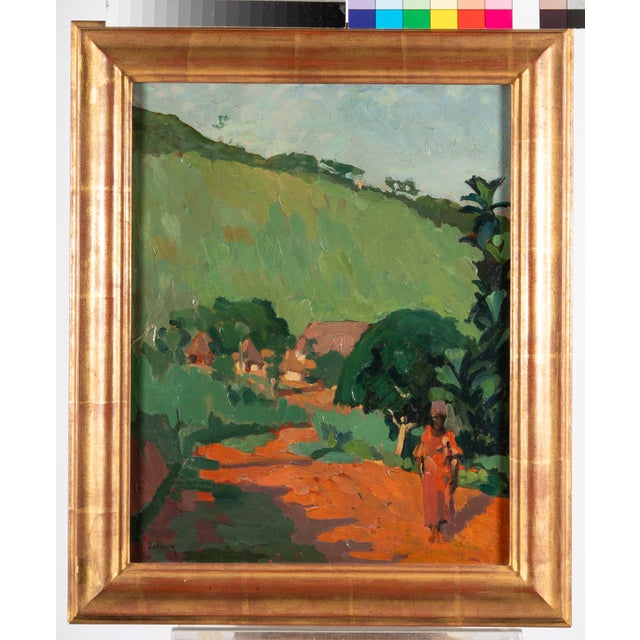 Henri Dufaux, Haitian Landscape with Figures on a Red Earth Path, Oil Painting For Sale - Image 11 of 14