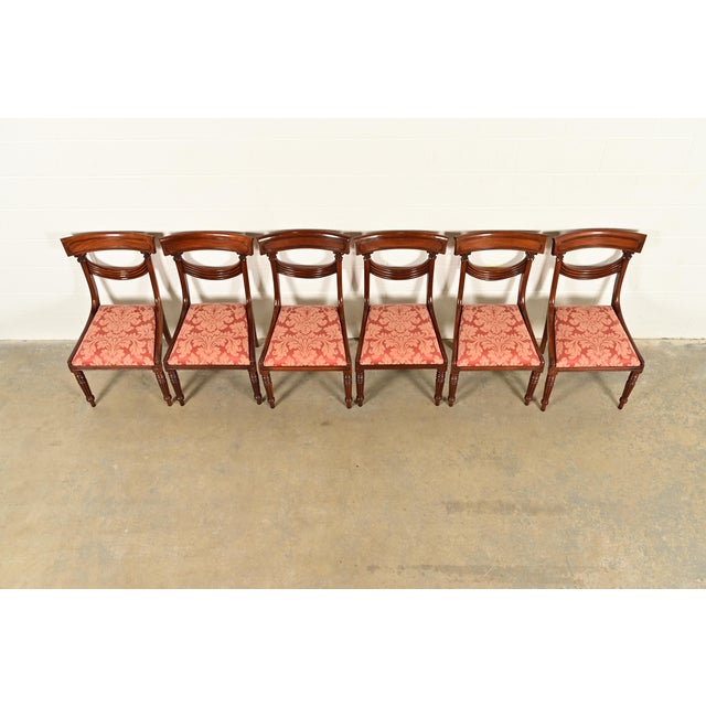 Mid 20th Century Baker Furniture Style English Regency Carved Mahogany Dining Chairs, Set of Six For Sale - Image 5 of 12