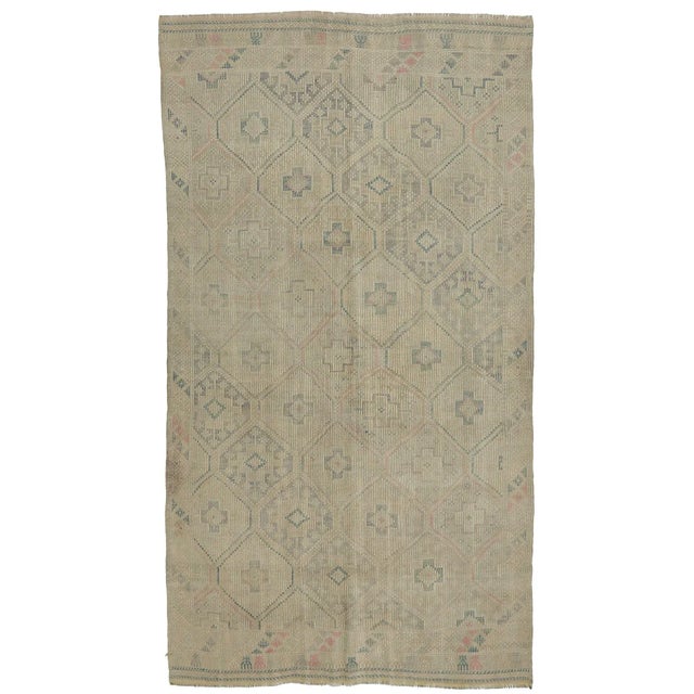 Textile Mid 20th Century Embroidered Washed Out Kilim Rug For Sale - Image 7 of 7