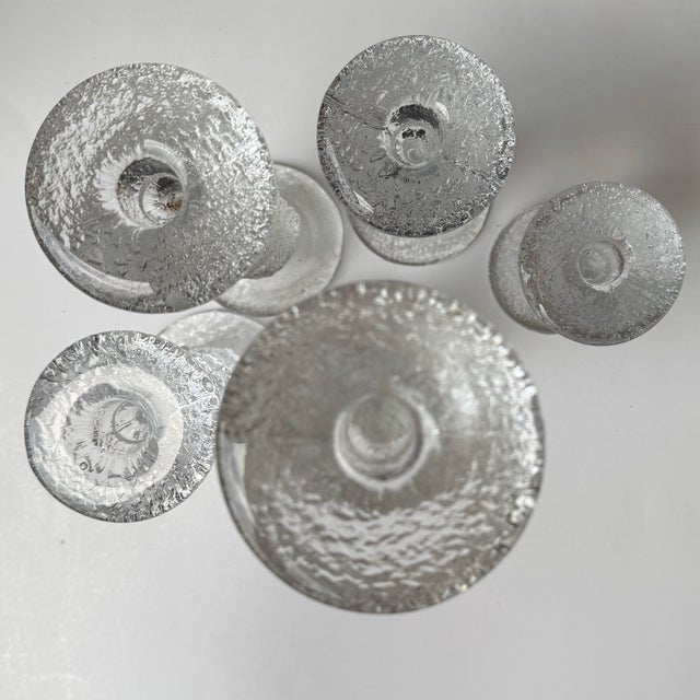 Timo Sarpaneva Vintage Textured Festivo Glass Candle Holders by Timo Sarpaneva for Iittala, Set of 5 For Sale - Image 4 of 12
