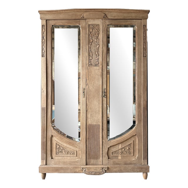 Large Art Nouveau Oak Wardrobe, 1890s For Sale