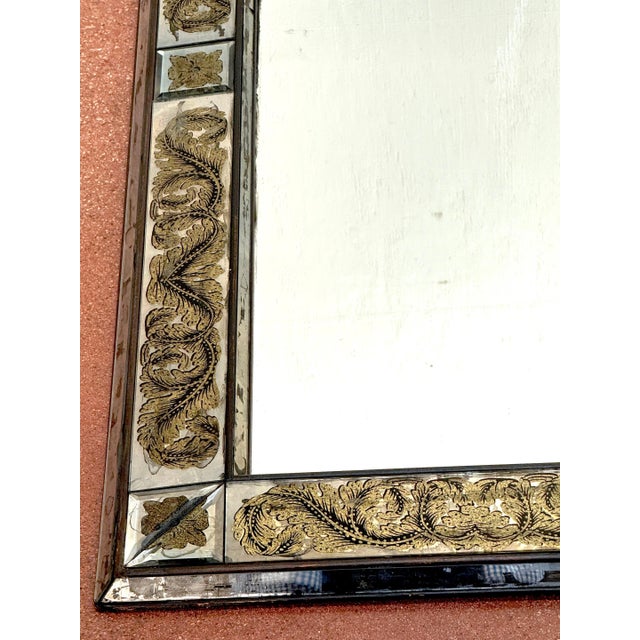 Maison Jansen (Atrib.) Eglomise Gilt Neoclassical Floral Trellis Jeweled Mirror For Sale - Image 17 of 18