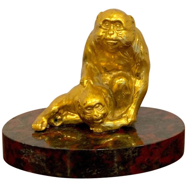 Early 20th Century French Gilt Bronze Sculpture of Seated Monkeys For Sale - Image 9 of 9