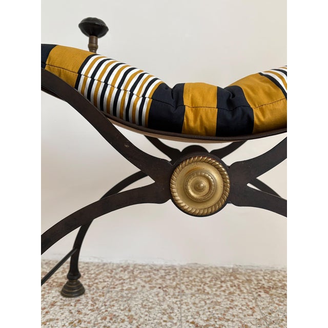 Vintage Wrought Iron, Brass and Leather Stool, 1920s For Sale - Image 4 of 12