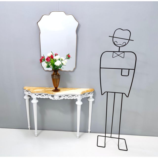 Mid-Century Modern Vintage White Lacquered Beech Console with Yellow Marble Top For Sale - Image 3 of 12