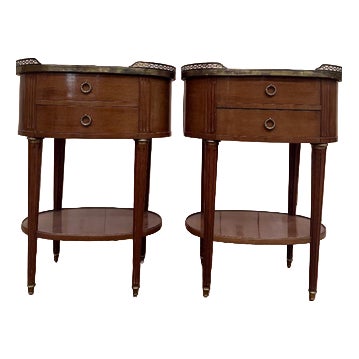 Louis XVI Style Oval Bedside Tables, Set of 2 For Sale