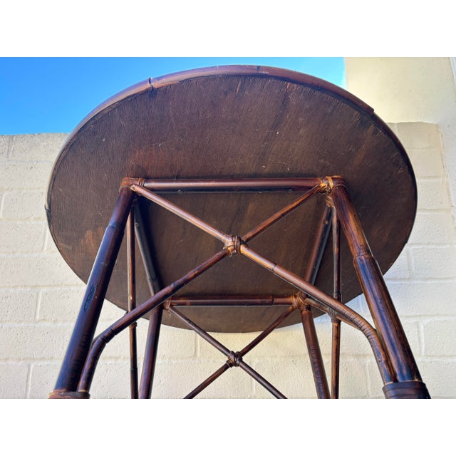 Palecek Palecek Vintage Boho Chic Bamboo and Rattan Round Accent Table in Excellent Condition For Sale - Image 4 of 8