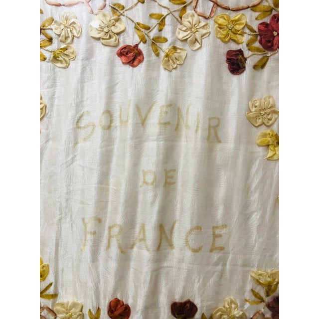 Textile 1920s Antique Silk Scarf in Frame, Souvenir De France For Sale - Image 7 of 8