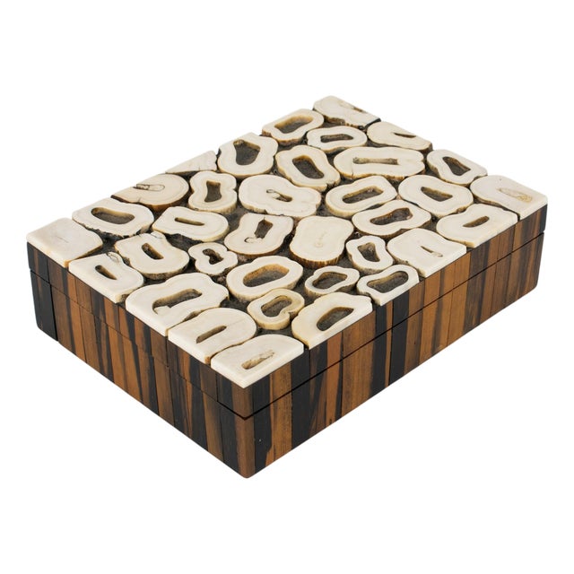 French Art Deco Bone Marquetry and Macassar Wood Box For Sale