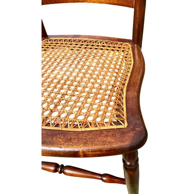 American Antique American Hand Carved Walnut Accent Chair Wit Woven Cane Seat For Sale - Image 3 of 18