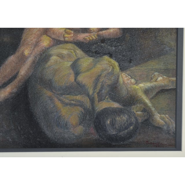 1920s Vintage 1924 Marcel Gromaire Mixed Media Chalk Pastel and Gouache Nudes Portrait Painting For Sale - Image 5 of 12