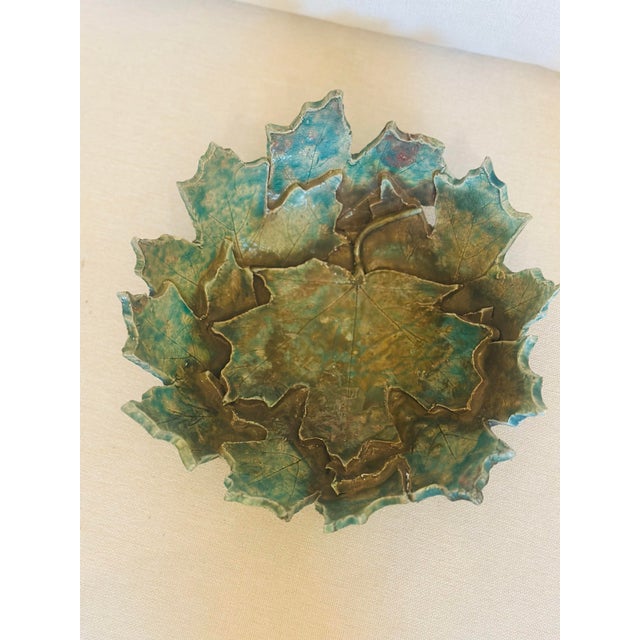 Studio Pottery Leaf Design Bowl For Sale - Image 4 of 5