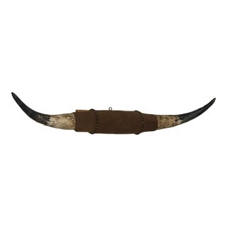 Large Late 20th Century Bull Horn Steer Longhorn Leather Wrapped and Mounted For Sale