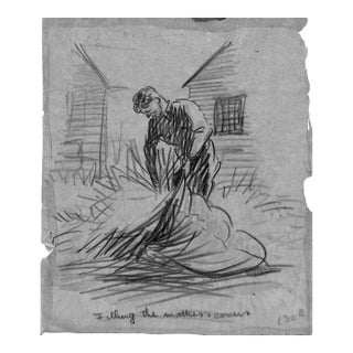 Mid 20th Century Paul Brown Filling the Mattress Covers Pencil Drawing For Sale