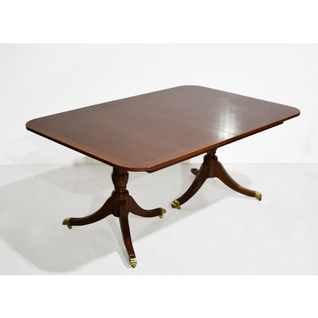 Kindel Furniture Mid Century Georgian Double Pedestal Banded Dining Table by Kindel Furniture For Sale - Image 4 of 12