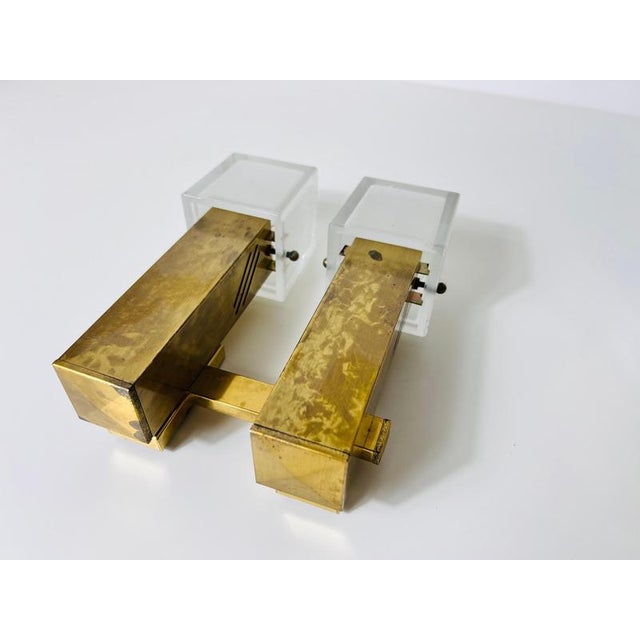 Mid-Century Brass and Ice Glass Wall Lamps, 1960s, Set of 2 For Sale - Image 11 of 14