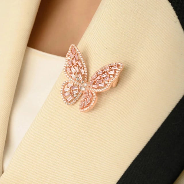 Sparkling Butterfly Brooch in 925 Sterling Silver With Rose Gold Finish For Sale - Image 10 of 15