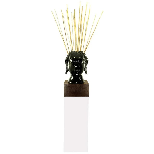 Buddha-Form Mahogany and Black Lacquer Sculpture on White Lucite Pedestal For Sale - Image 10 of 10