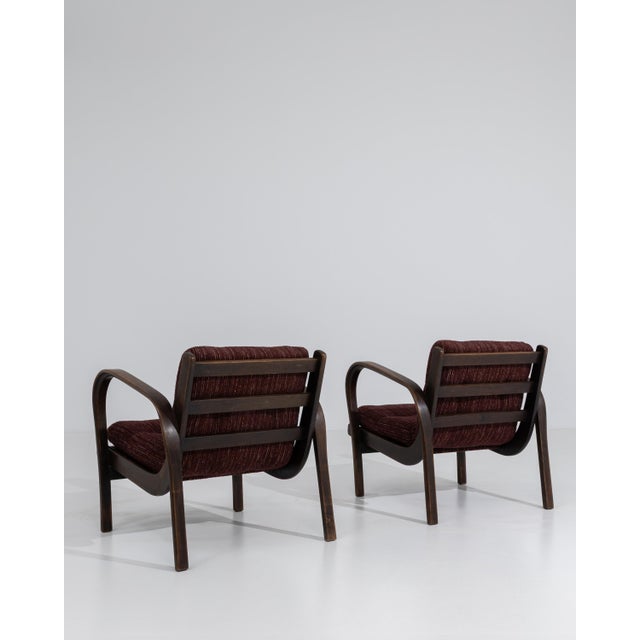 Pair of Mid-Century Bentwood Upholstered Armchairs by Kozelka And Kropacek H-237 For Sale - Image 13 of 15