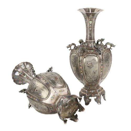 Japanese Vases in Silver and Enamel, 1890s, Set of 2 For Sale - Image 5 of 7