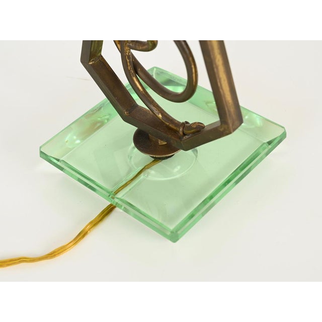 Adjustable Table Lamp in Red Metal, Brass and Green Glass from Stilnovo, Italy, 1950s For Sale - Image 10 of 17