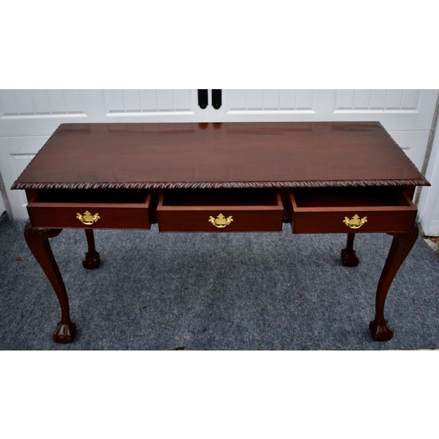 Chippendale Mahogany Writing Console Table Vintage 3 Drawer Ball Claw Foot Sofa For Sale - Image 10 of 15