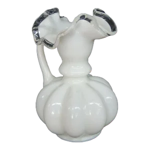 Fenton Silver Crest Melon Style White Milk Glass Ruffled Pitcher Vase