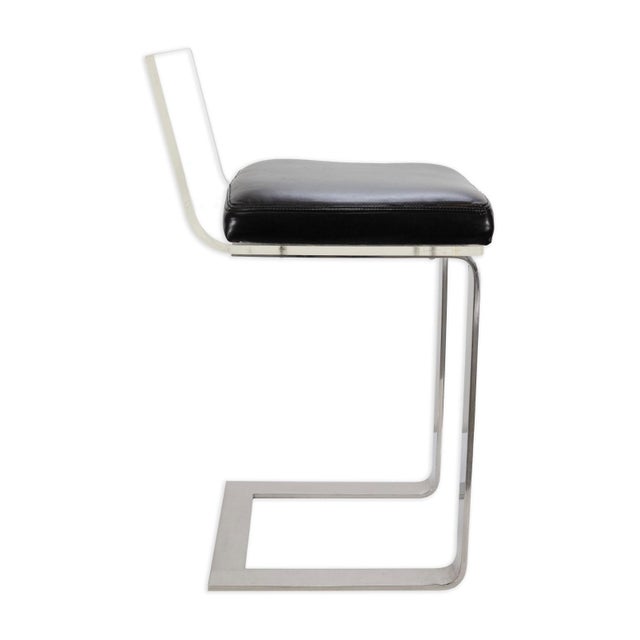 Mid Century Modern Black Leather and Lucite Barstool With Chrome Legs For Sale - Image 4 of 9