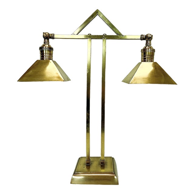 Art Deco Brass Twin Desk Lamp, 1940s For Sale