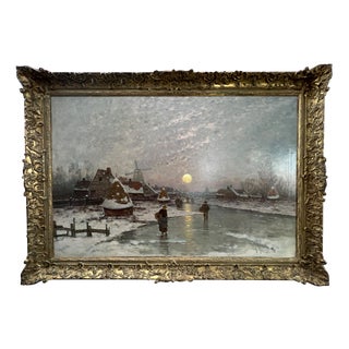 Johann Jungblut, Impressionistic Winter Landscape, 1885, Oil on Canvas, Framed For Sale