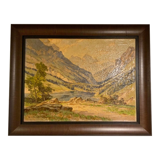 Tranquil Vintage Impasto Plein Air Landscape Oil Painting on Canvas by Ernst Carl Walter Retzlaff For Sale
