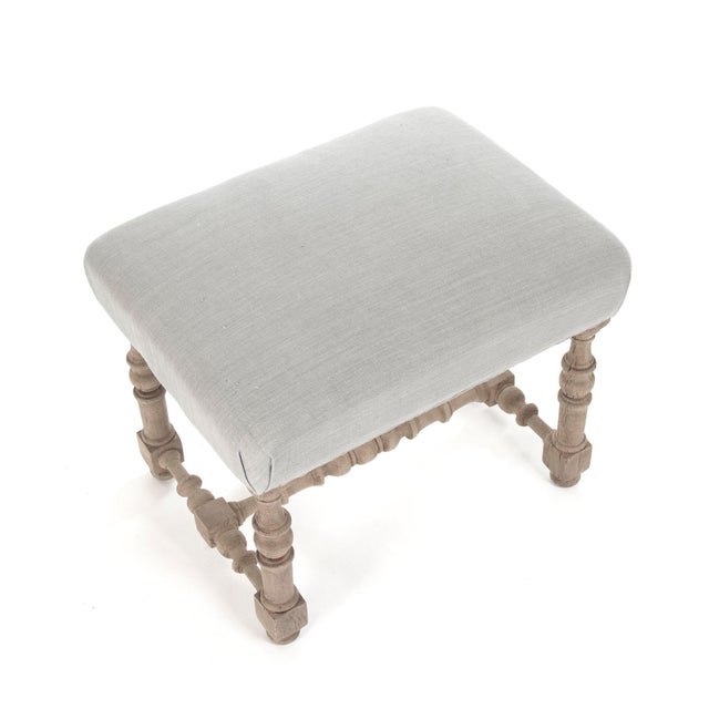 French Audrey Bobbin Leg Stool - Sage Linen / Natural Oak Frame For Sale - Image 3 of 5