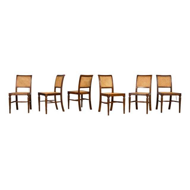 1940s French Provincial Walnut & Cane Dining Chairs, Set of 6 For Sale