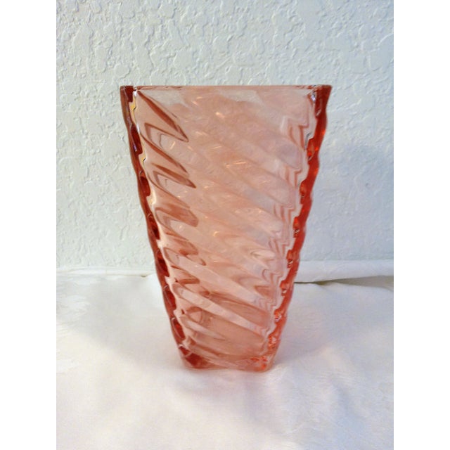 Vintage Pink Glass Chevron Design Vase For Sale - Image 4 of 4
