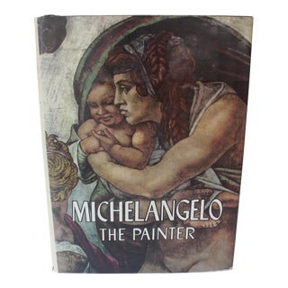 Michelangelo the Painter 1964 Hard Cover Coffee Table Art Book, Vintage Hardcover Green Linen Gold For Sale