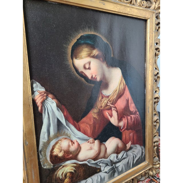 Antique 19th Century Baby Jesus Oil Painting Madonna Del Velo After Carlo Dolci For Sale - Image 16 of 17