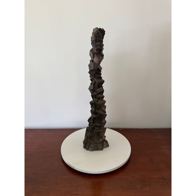 Black Late 20th Century Brutalist, Geometric, Stacked, Raku Pottery Sculpture - Signed For Sale - Image 8 of 9