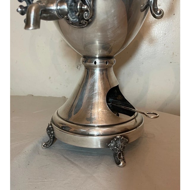 Antique Ornate Silverplate Samovar Tea Coffee Kettle Pot Dispenser Oil Burner For Sale - Image 13 of 16