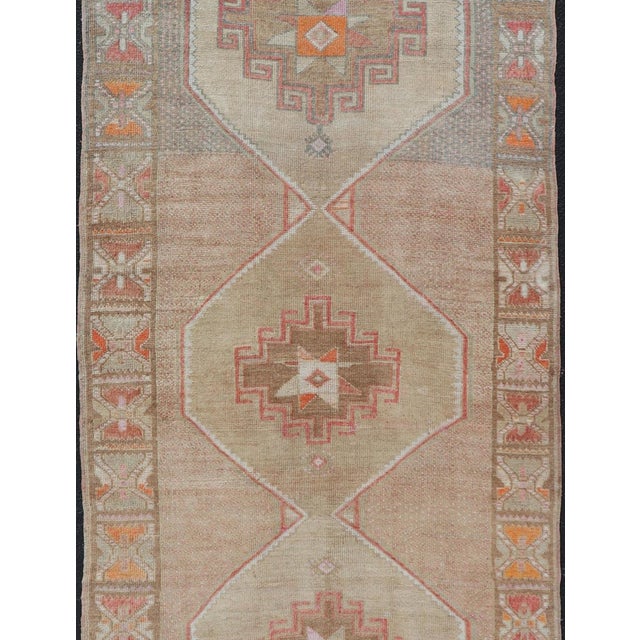 Vintage Turkish Kars Runner in Brown Color, Tan, Taupe and Soft Orange For Sale - Image 4 of 13