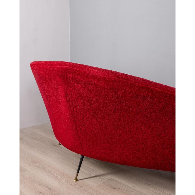 Large Vintage Curved Sofa in Red Velvet, 1950s For Sale - Image 9 of 16