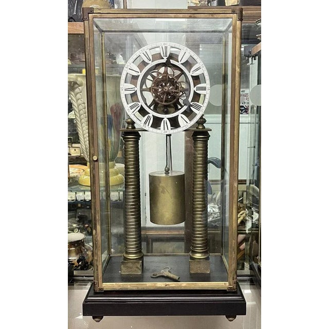 Large Skeleton Clock with Case and Key For Sale - Image 11 of 11