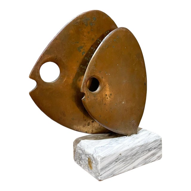 1970s Modernist Sculpture Bronze Fish Marble 39/500 For Sale