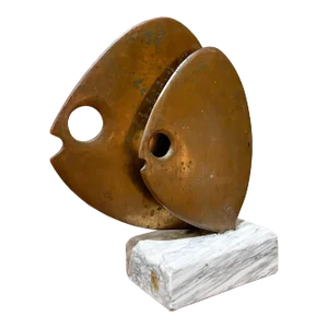 1970s Modernist Sculpture Bronze Fish Marble 39/500